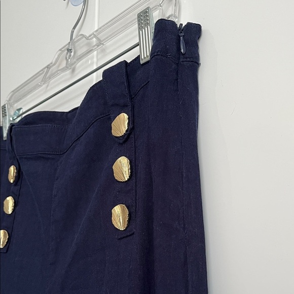 H by Halston NWOT Navy Linen Sailor High Waist Trousers Gold Button, Size 10 - Picture 4 of 9